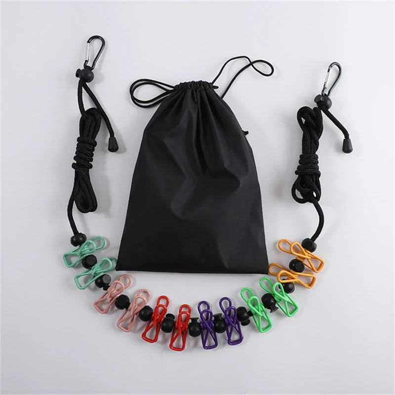 Portable Retractable Clothesline with 12 Hooks Travel Clothing Drying Line for Camping Includes 12 Laundry Clips