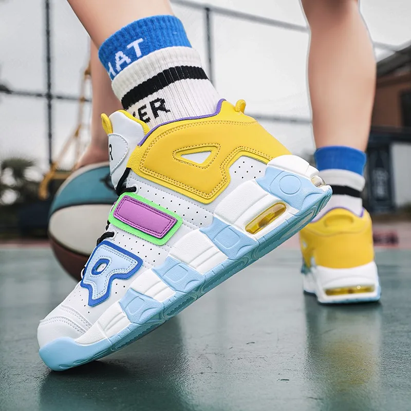 Personality Design Sneakers High Top Breathable Air Cushion Non-slip Basketball Shoes