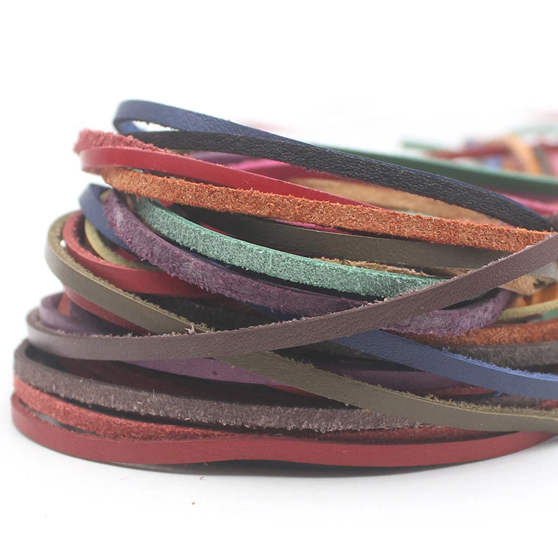 3mm Flat Genuine Leather Cord Strip Cord Braiding String Tan for Jewelry Making Leather Shoe Lace Arts & Crafts