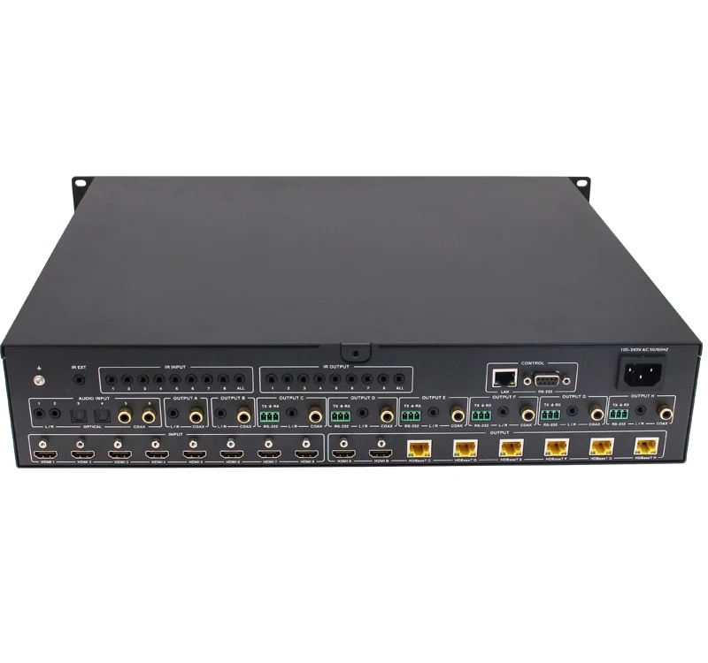 4K2K@60Hz 4:4:4, 18Gbps, HDCP 2.2 HDMI  HDBaseT 8x8 Matrix Switcher for home theatre system