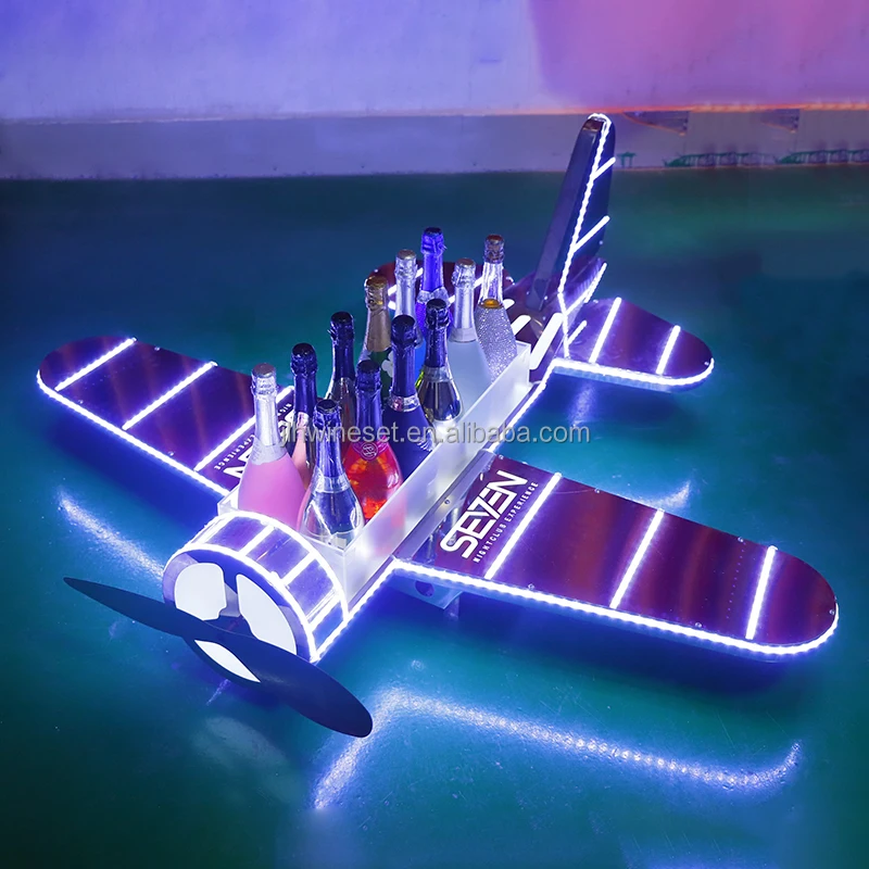 Customized Logo rechargeable LED Airplane Car Carrier Bottle Presenter Wine Display Racks for Bar Nightclub