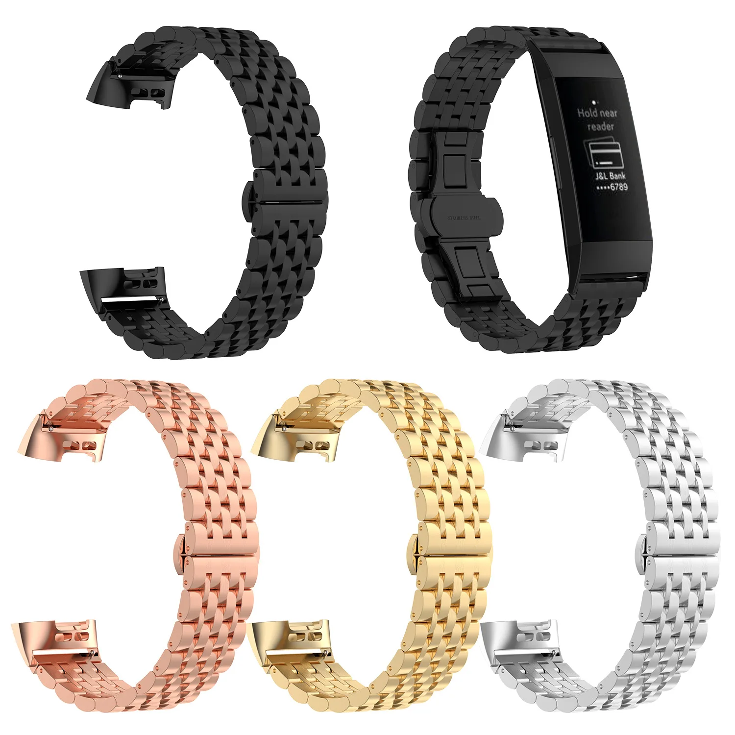Metal Straps for Fitbit Charge 3/Charge 4 Strap Replacement Bands Stainless Steel Wristband Bracelet for Fitbit Charge 4 Gold