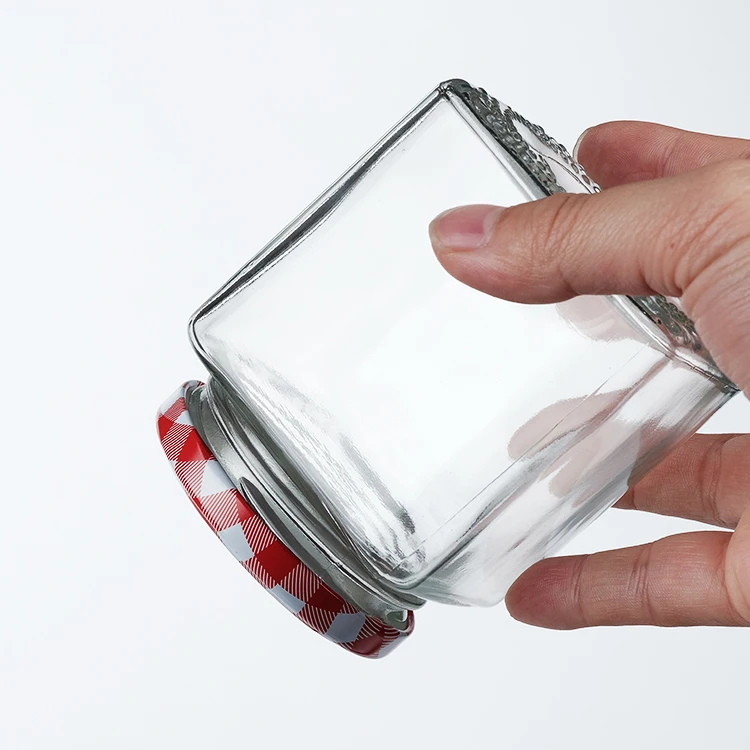 Wholesale square Glass Jars For Jam Honey With Screw Metal Lid