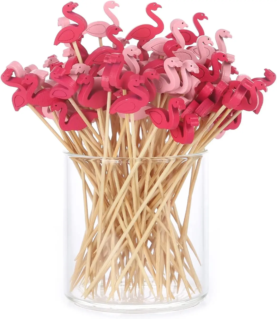 Pink Bamboo Natural Toothpicks Counts Flamingo ruit Kabob Skewers Cocktail Picks for Fruit Drink Dessert Food Party Decor