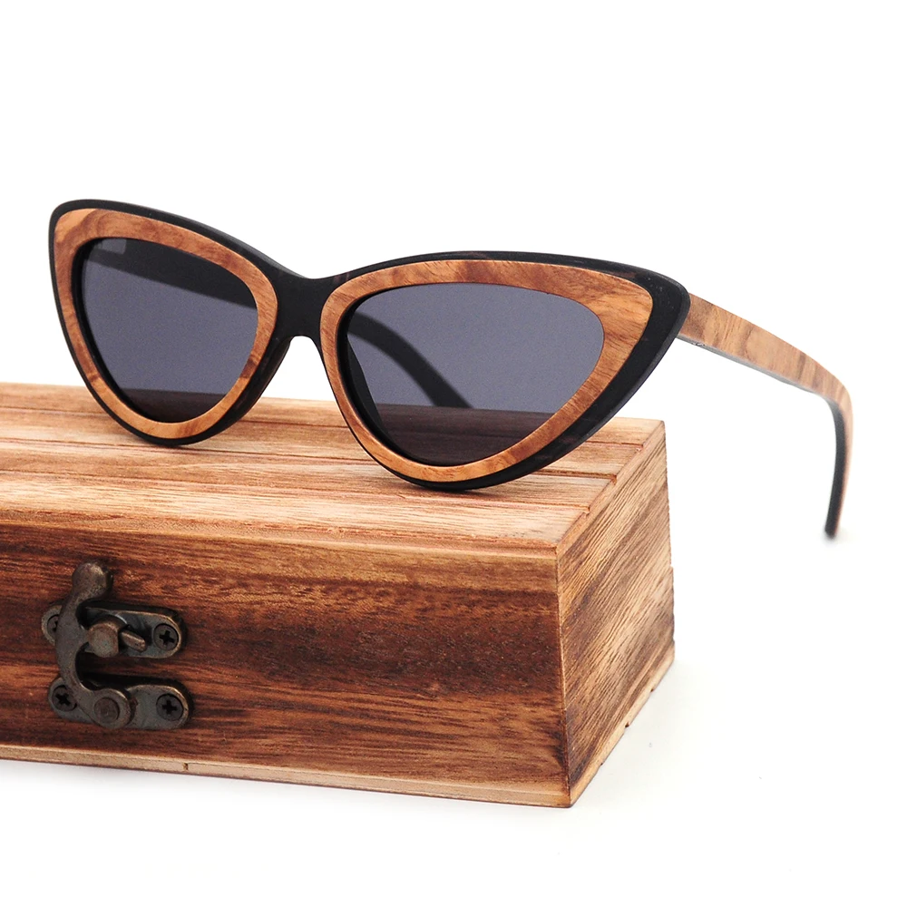 Wholesale 2020 new designer wooden glasses cat eye frame polarized ladys sunglasses