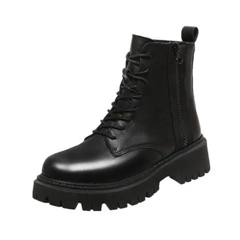 2021 Latest Ladies Shoes Pure Color Zip-Up Round half boots Autumn Winter Womens Trendy Boots doc. martens