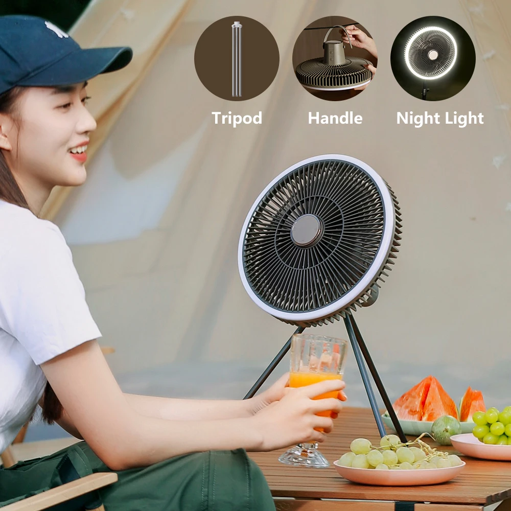 2022 New Design Outdoor Camping Fan With LED Light USB Rechargeable Air Cooler Fans Hanging Tent Fans