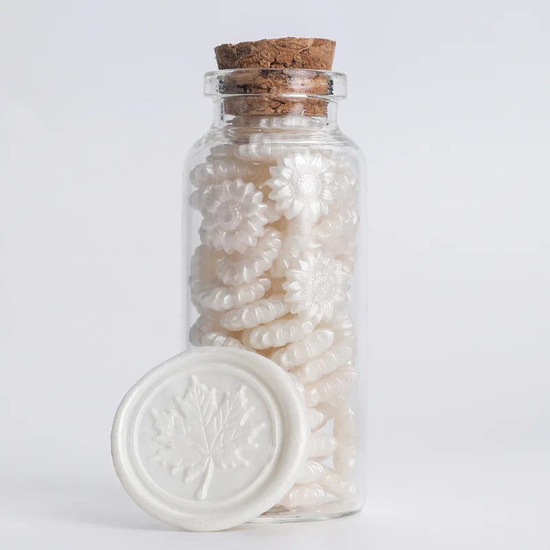 60pcs/ Glass Jar Sunflower Pearl Wax With Cork ,Sealing Wax Beads Invitation Envelopes Decorating Gifts Wax  Melting