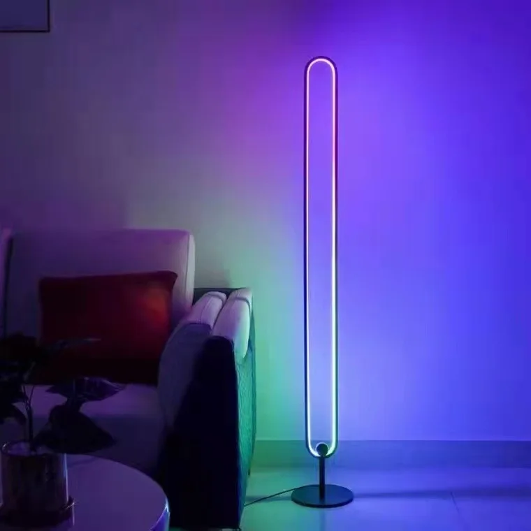 Drop Shipping Creative Room Vibe Corner Floor Lamps for Living Room Modern LED Tube Color Changing Puck Lights Warm and RGB