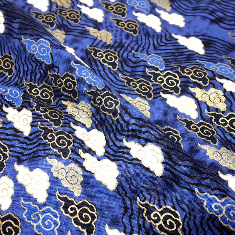 Navy Cotton Printed bronzing Fabric Japanese Fabric For pillow curtain clothing bag cloth Material