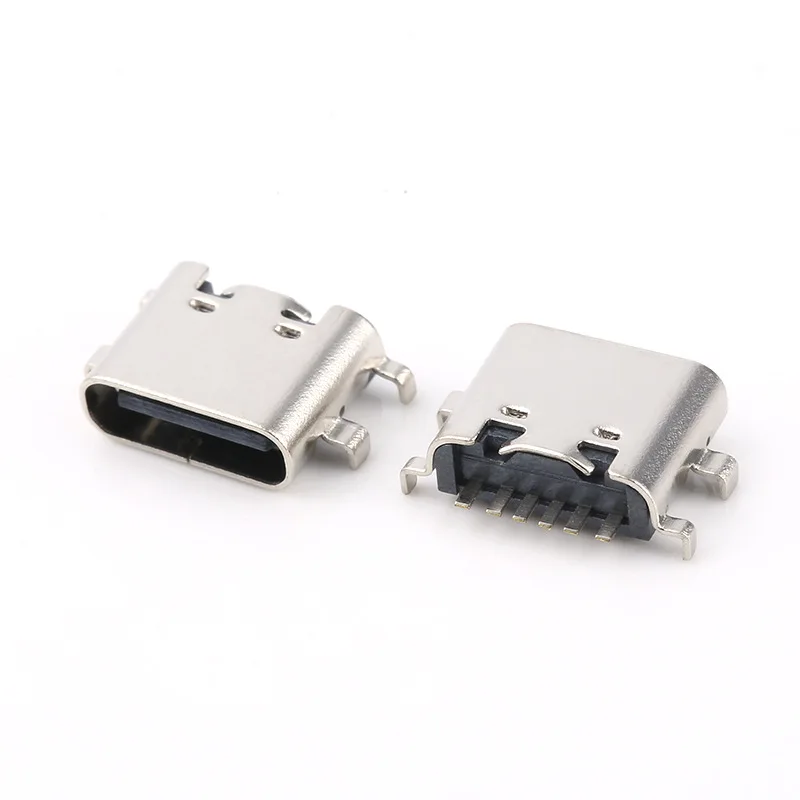 6pin One Row SMT 4 Legs 3A Type-C 3.1 Charging Port Dock Plug Socket Female USB C Connector