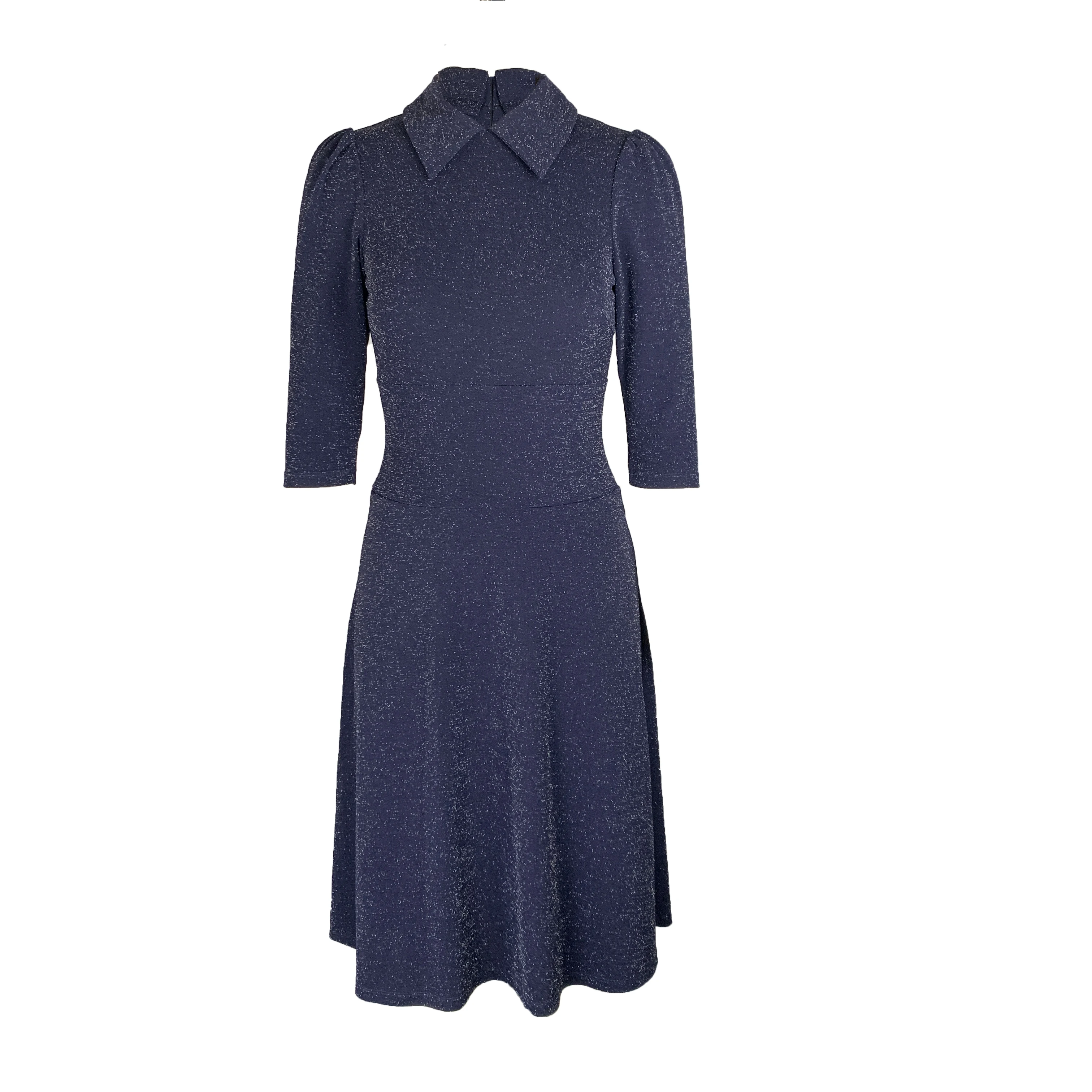 Lady Elegant Casual Summer Wear Polyester Navy Blue Office Women Dresses