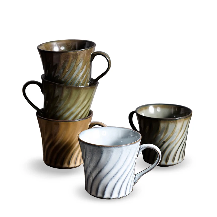 
250 ml 8.5 oz hand made kiln change style ceramic cup with hand the Nordic coffee mug Coarse pottery home office mug 