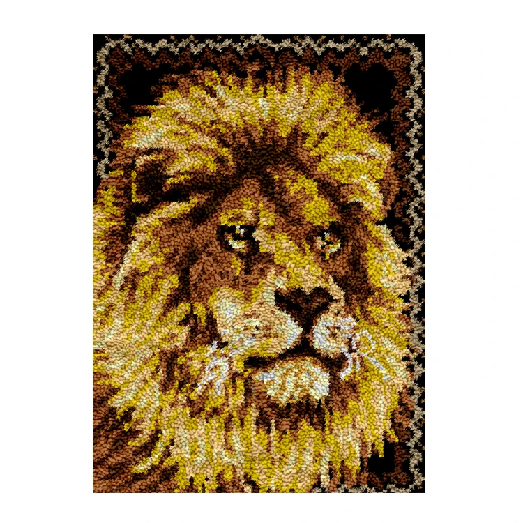 Hot Embroidery Tapestry Kits Rug Crochet Yarn Kits Lion Latch Hook Kit Rug Making Crafts Carpet for Adult
