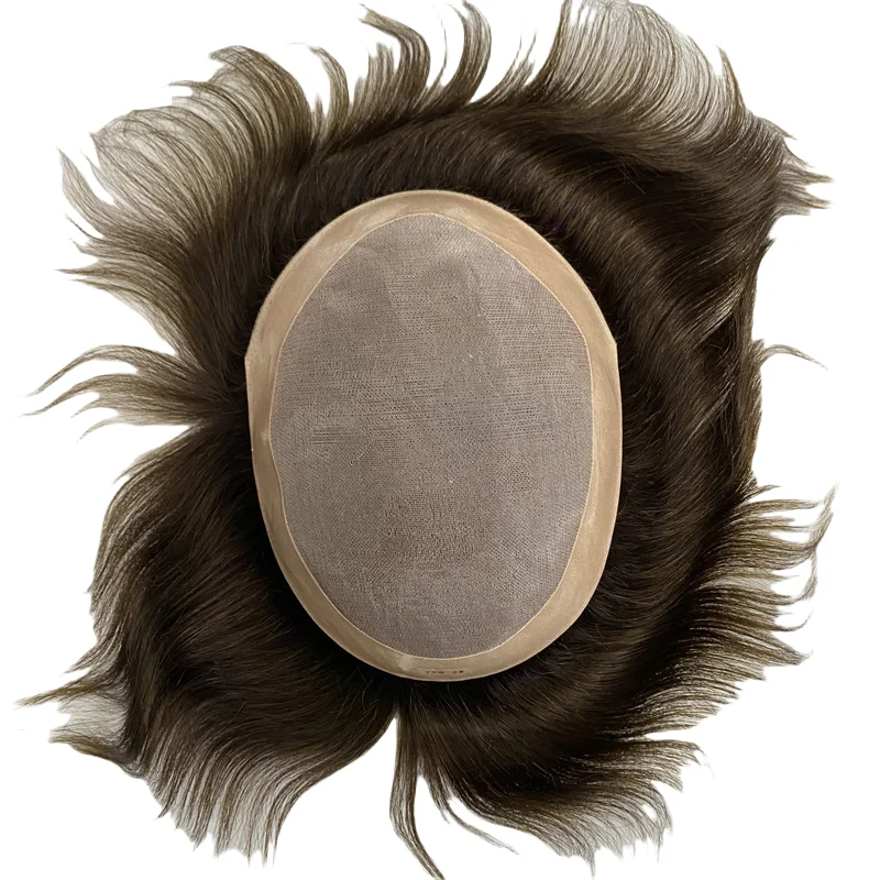 Stock raw Indian hair male capillary prosthesis mens hairpieces mono base with pu around toupee 8x6 inches