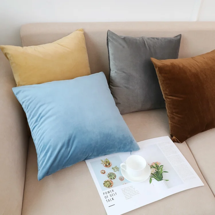 Latest design orange color stock velvet plain knitted sofa cushion covers pillow case