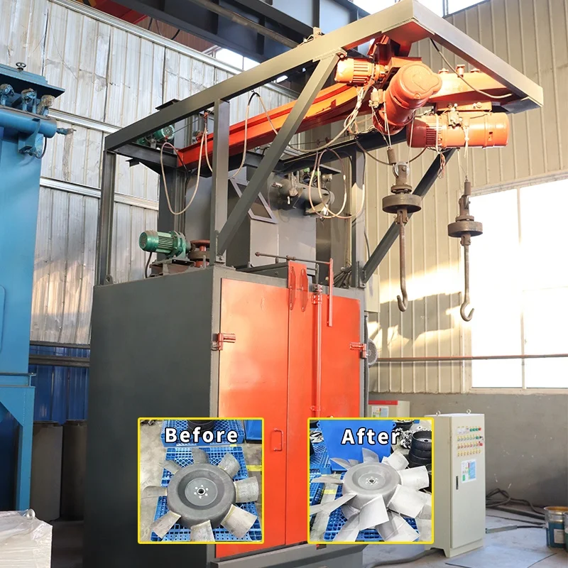 Double hook orbital shot blasting machine, derusting machine used in electric tricycle frame