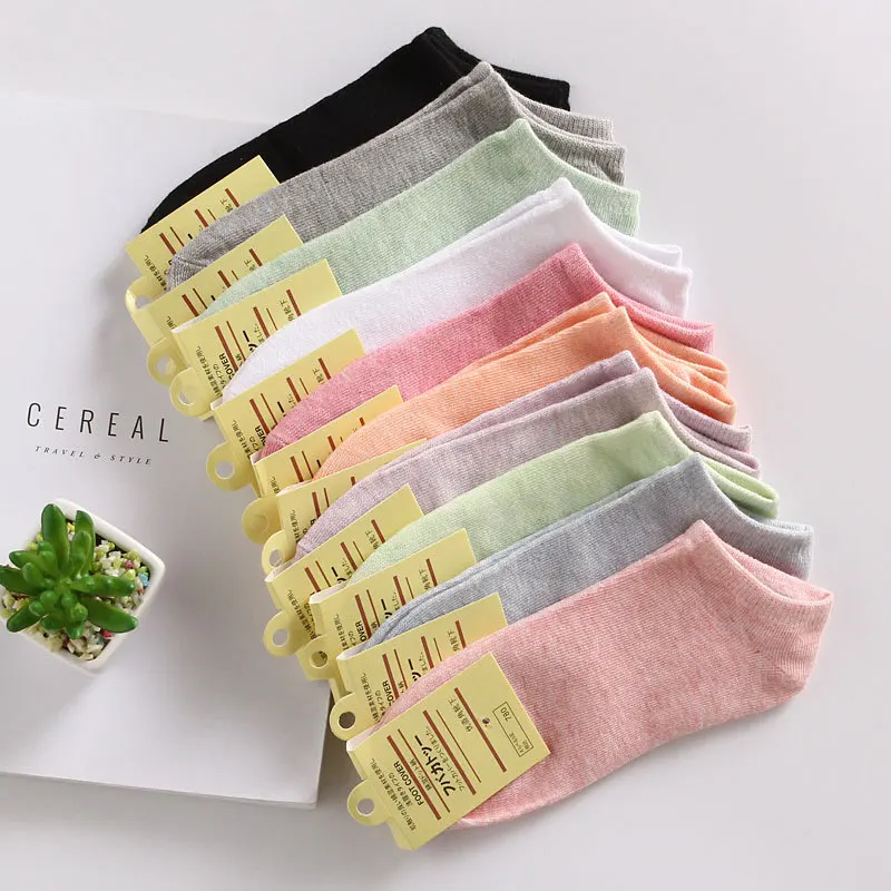 Youki summer cheap ladies women cotton hot sale candy color Comfortable breathable short socks of woman customize paper card