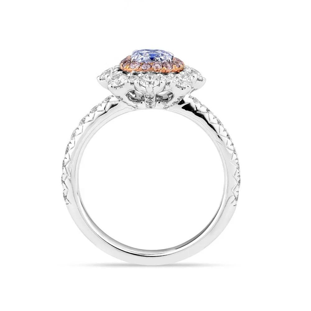 18k Rose White Gold Plated Fancy Blue Radiant Cut Diamond Ring for Women