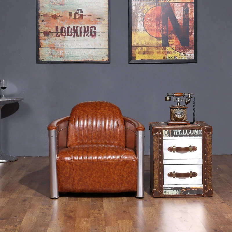 Aviation style cigar club lounge furniture vintage genuine leather aviator chair tomcat armchair with ottoman
