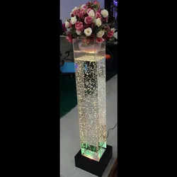 Wedding Event Party Decoration Color Changing Water Bubble Column Square Flower Pillar Lighting Decorations