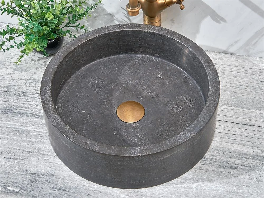 Bathroom Round Polished Natural Grey Marble Basin
