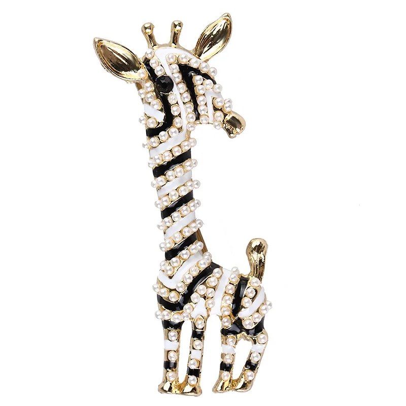 Cute Fashion Suite Jewelry Accessories Enamel Metal Alloy Suite Shoulder Lapel Pins Cartoon Pearl Giraffe Brooch