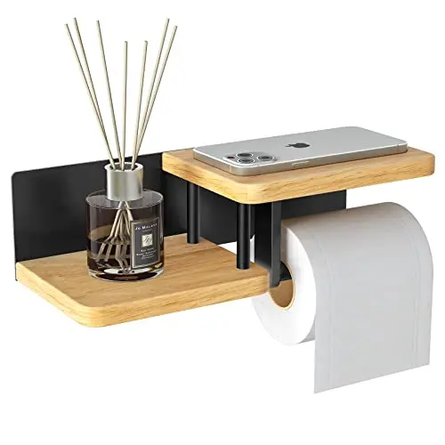Creative Bathroom Decor Wall Mount Black Toilet Paper Holder Wood Metal Tissue Roll Holder