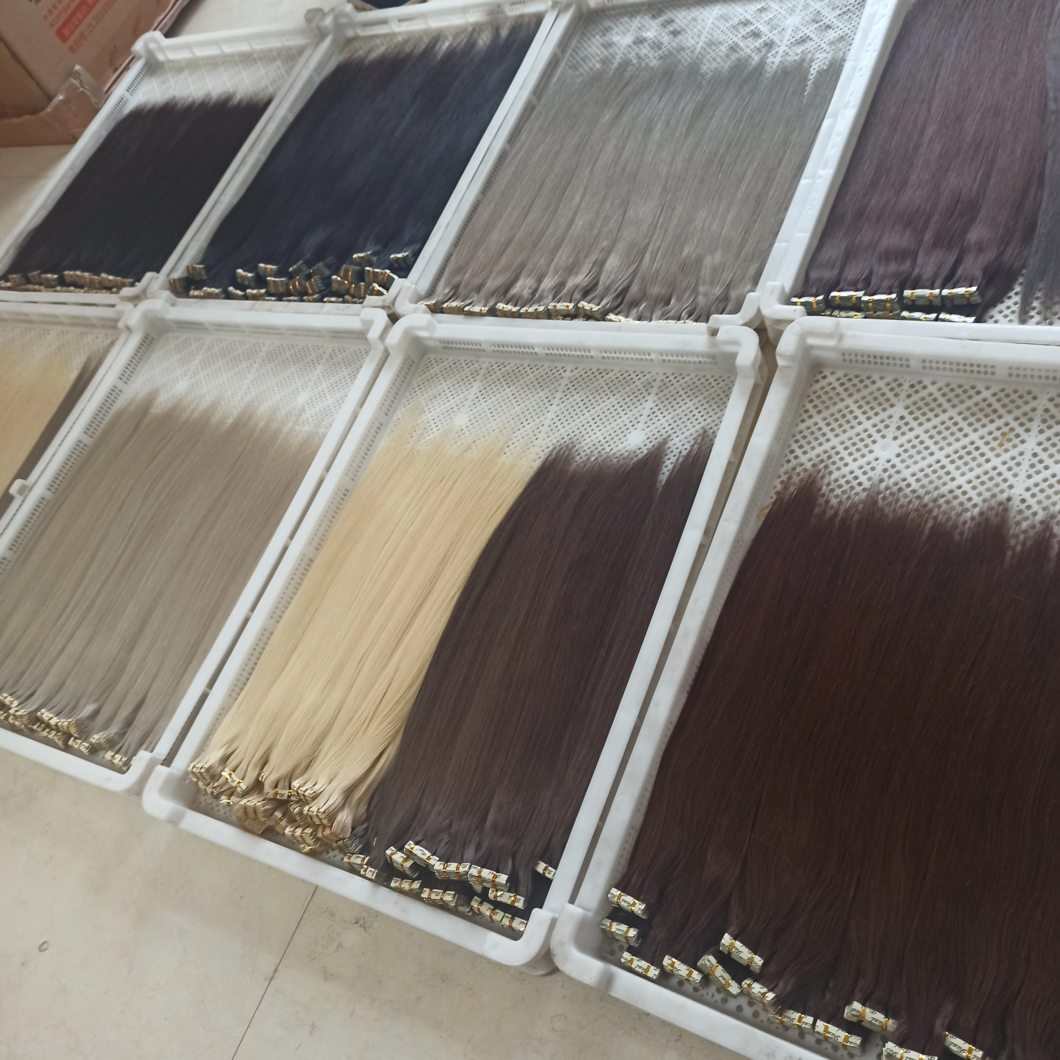 USA European Best Wholesale Price 100% Human Hair Blue White invisible Tape in Double Drawn Remy Tape Hair Extension