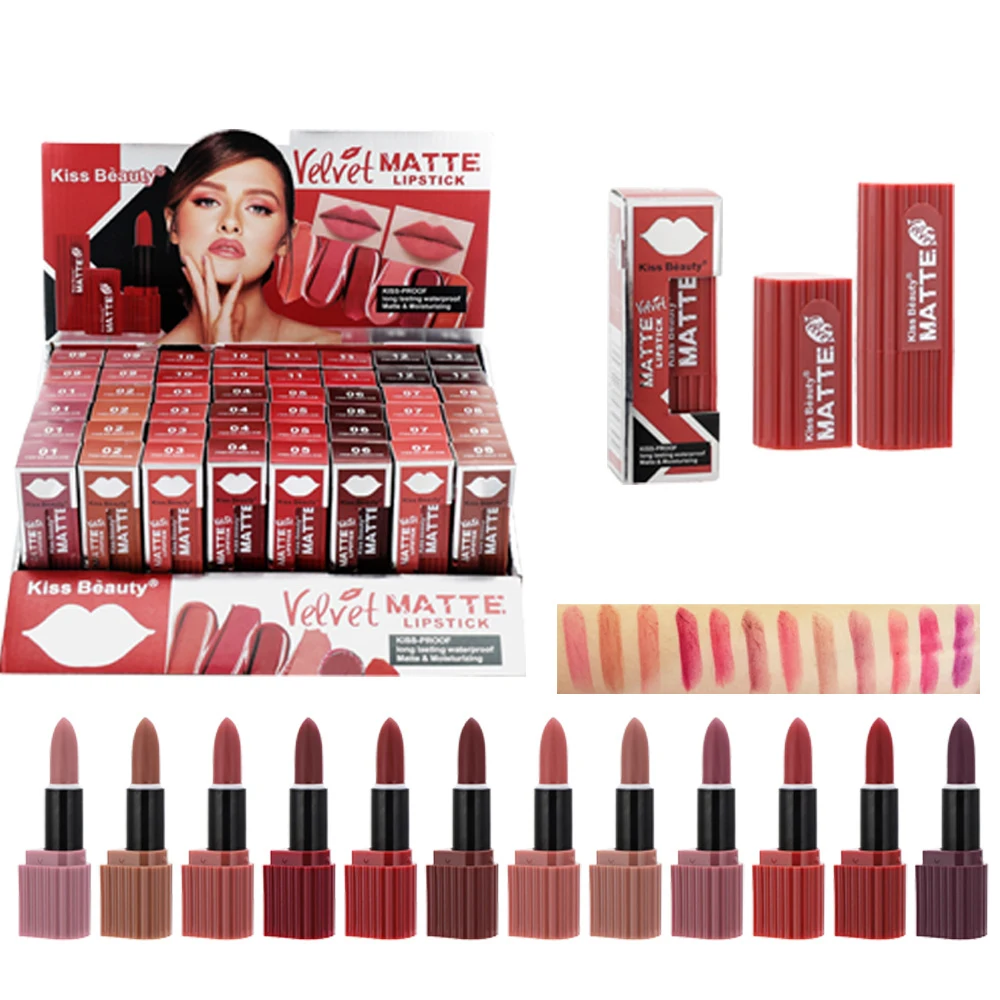 Long Lasting Waterproof Velvet Matte Lipsticks to customize Cosmetic lips Make Up Private Label Brand Logo Lipstick