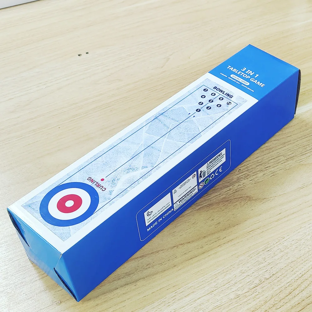 Table Top / Tabletop Wooden Shuffleboard and Board Curling Game Indoors Set, 3 IN 1 for Kids, Family Games