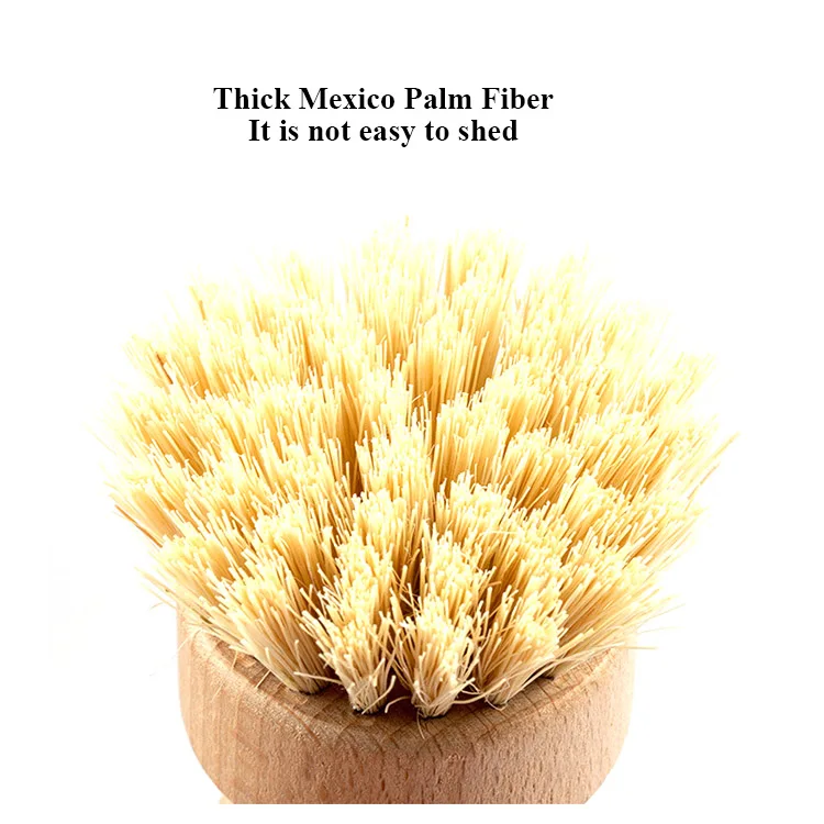 Wholesale Natural Scrub Washing Pot Brush Bamboo Wooden Sisal Falm Fiber Pot Dish Brush for Kitchen Cleaning Brush Set