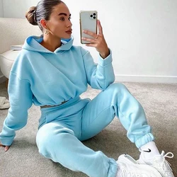Tracksuit Two Piece Pants Set Crop Top Bandage Casual Sets Fall 2021 Women Clothes