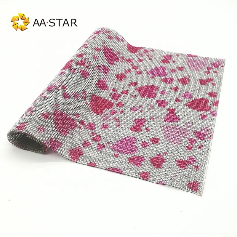 High quality pink heart rhinestone sheet self adhesive design