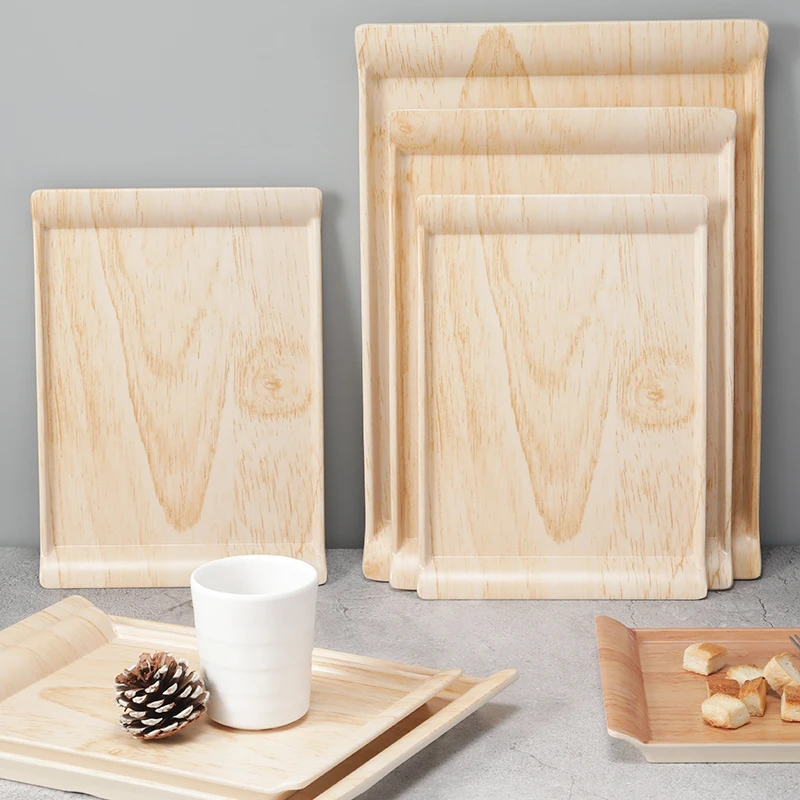 High quality wholesale hotel welcome trays plastic wood serving tray plastic melamine tray