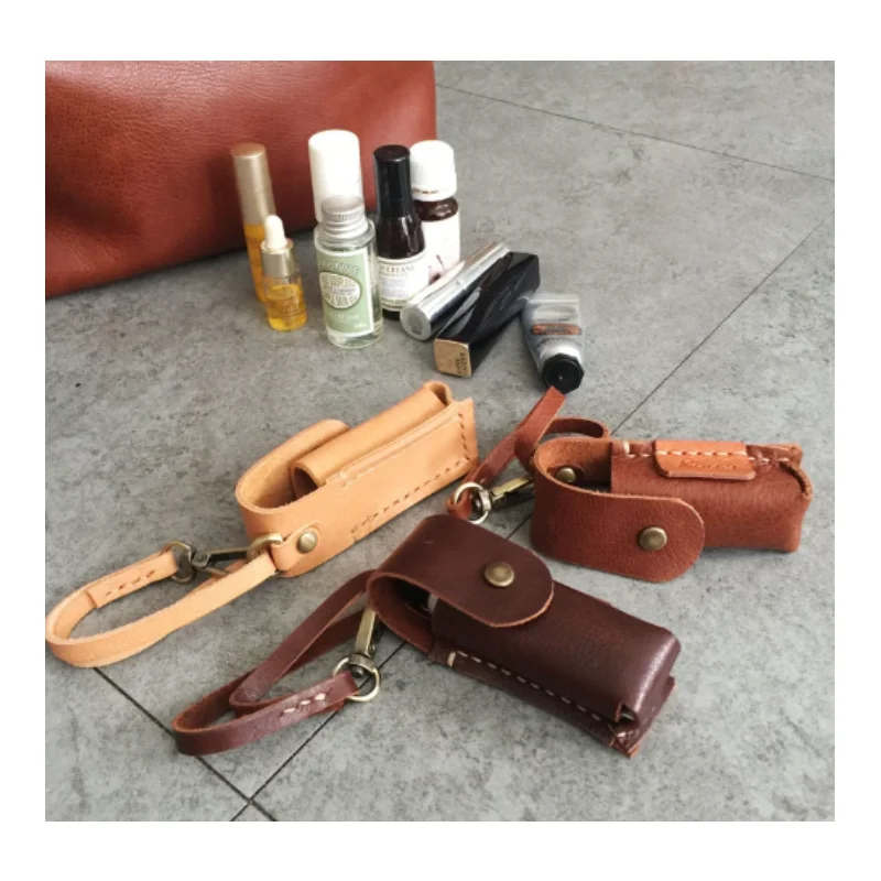 Custom Portable Leather Lipstick Keychain Keyring Holder Storage Bag make up storage Cover