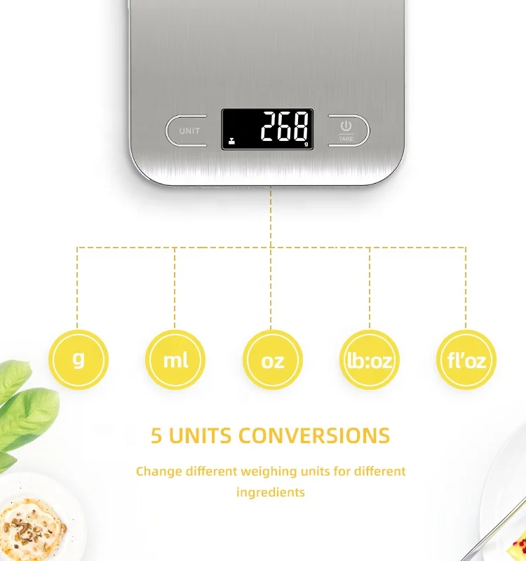 Hot Selling 5kg Electronic Digital Kitchen Scale Measuring Food with LCD Display Stainless Steel with Battery Power Wholesale
