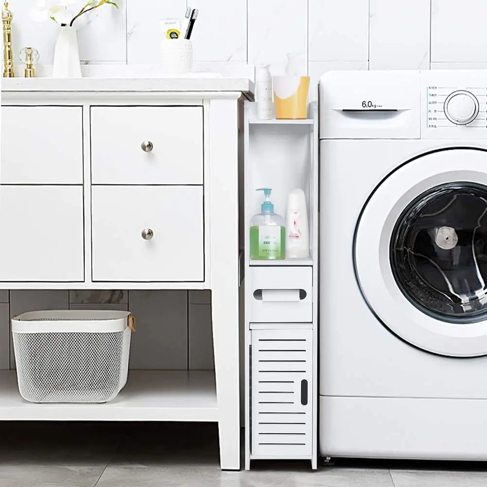 Factory Wholesale Furniture White Paint Wood Cheap Small Storage Narrow Bathroom Cabinet
