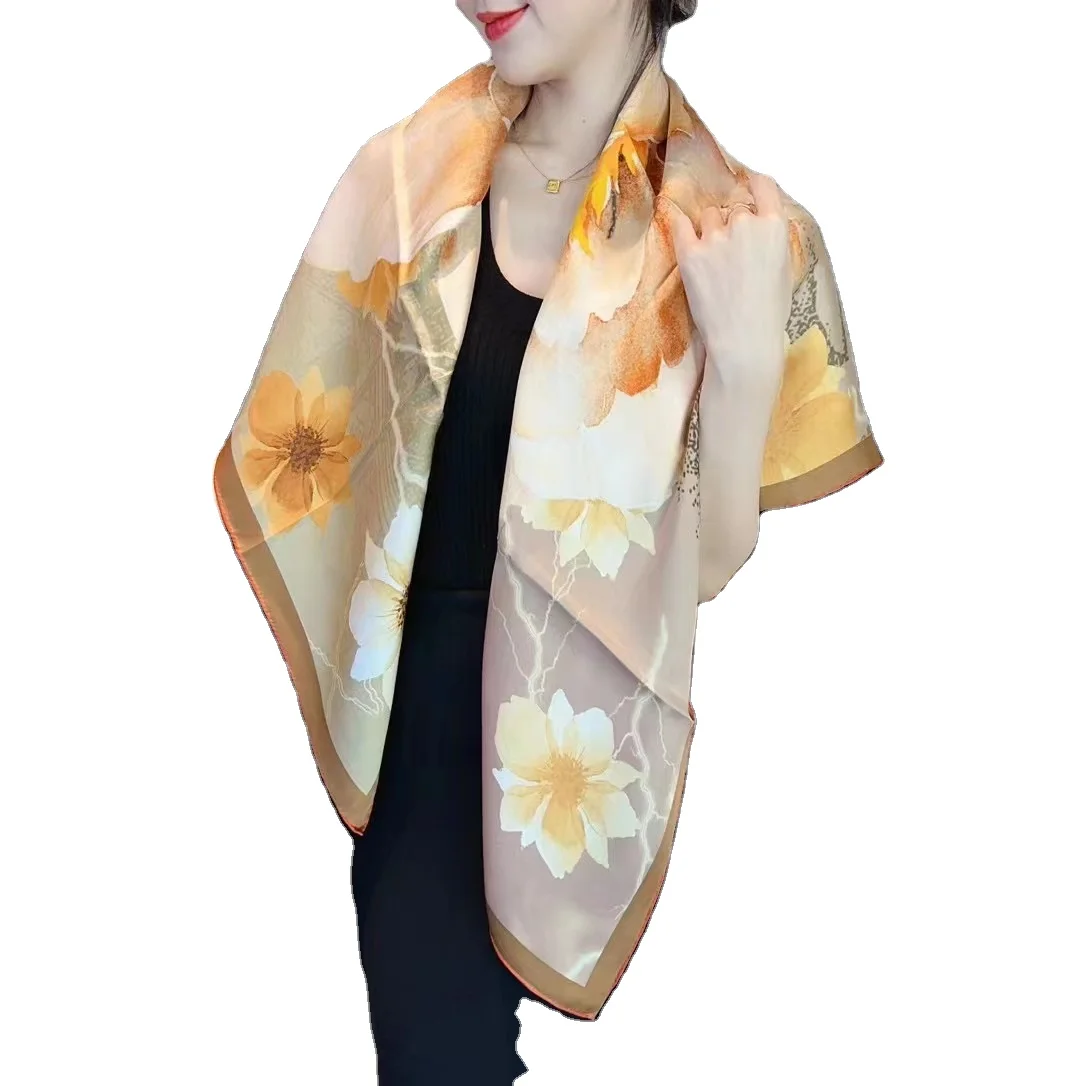 Шелковый двухсторонний атласный двусторонний цветочный принт 1 метр 1 теплый шелковый шарф отправлено мать Шелковый шарф оптом