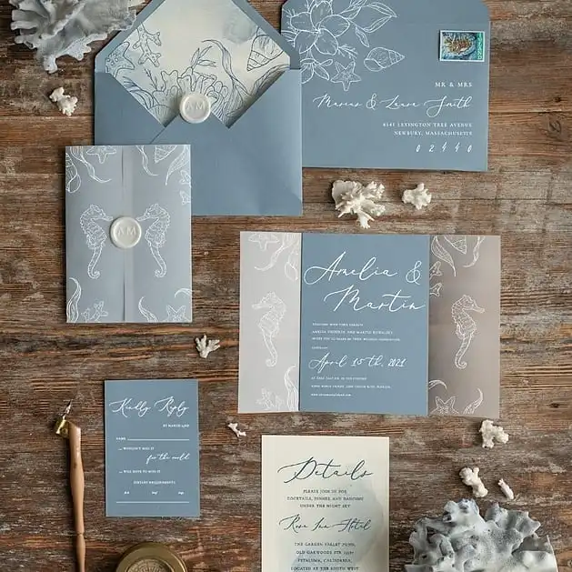 Элегантная Свадебная пригласительная открытка с изображением морской лошади тематические пляжные открытки для церемоний
