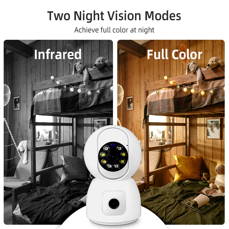 2 lens 4MP small camera Security wifi indoor network Camera baby monitor indoor camera with 2 way audio