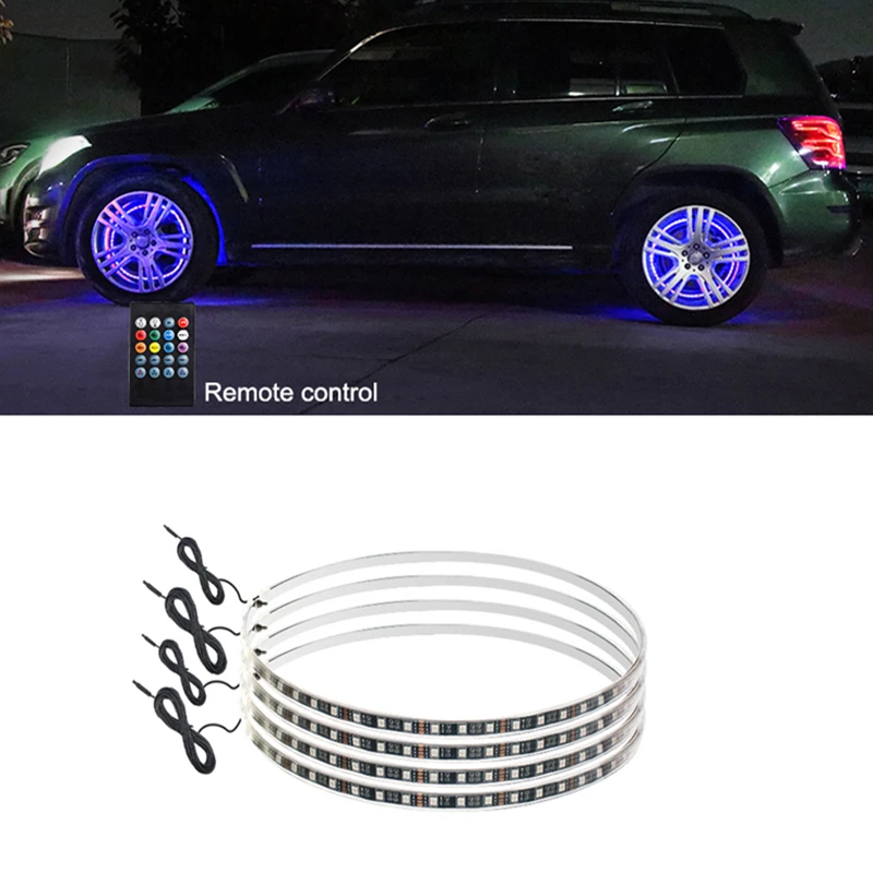 4pcs Multicolor Rgb Strobe Car Wheel Light Blue-tooth App Control Waterproof Ip68 Ring Rgb Led Wheel Light
