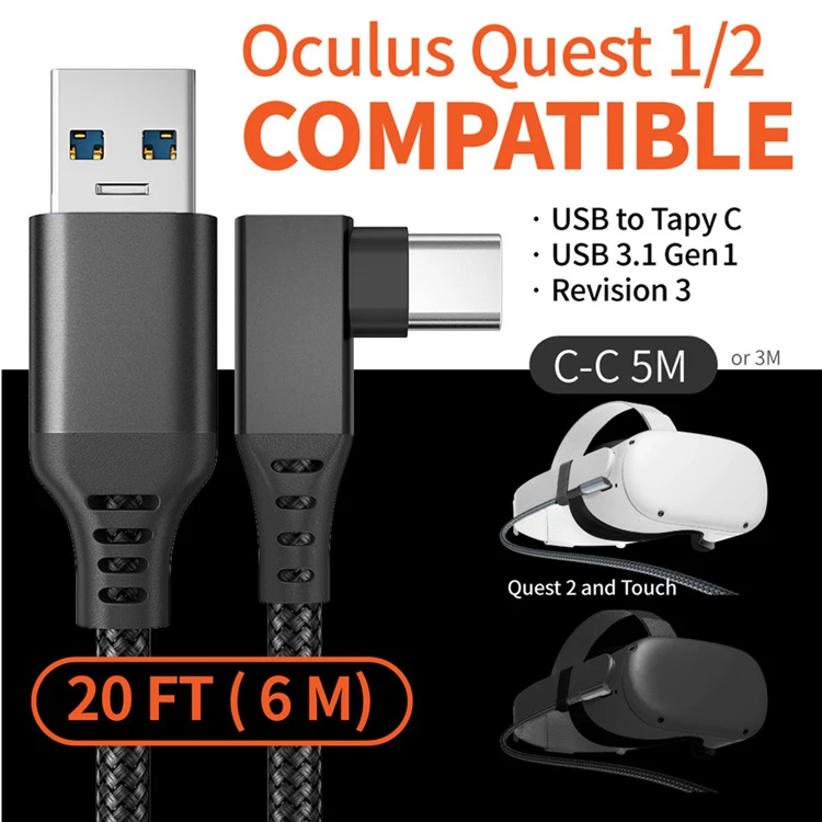 USB3.2 5Gbps Data 60W 3A Charging Kabel Type A To Type C VR Link Cable For Oculus