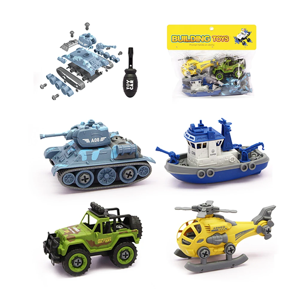 Plastic educational cute small motorcycle helicopter DIY truck series toy car assembly kit for kids