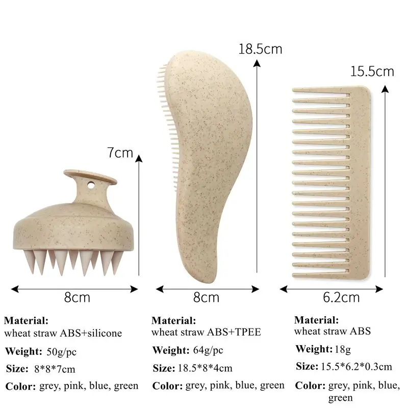 Customized Eco-friendly Wheat Straw Matt Hairbrush Plastic Magic Handle Massager Scalp Comb Detangling Hair Brush Styling Tool
