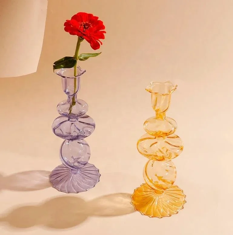 Home decor Nordic vintage tall crystal colored glass Flower Vases