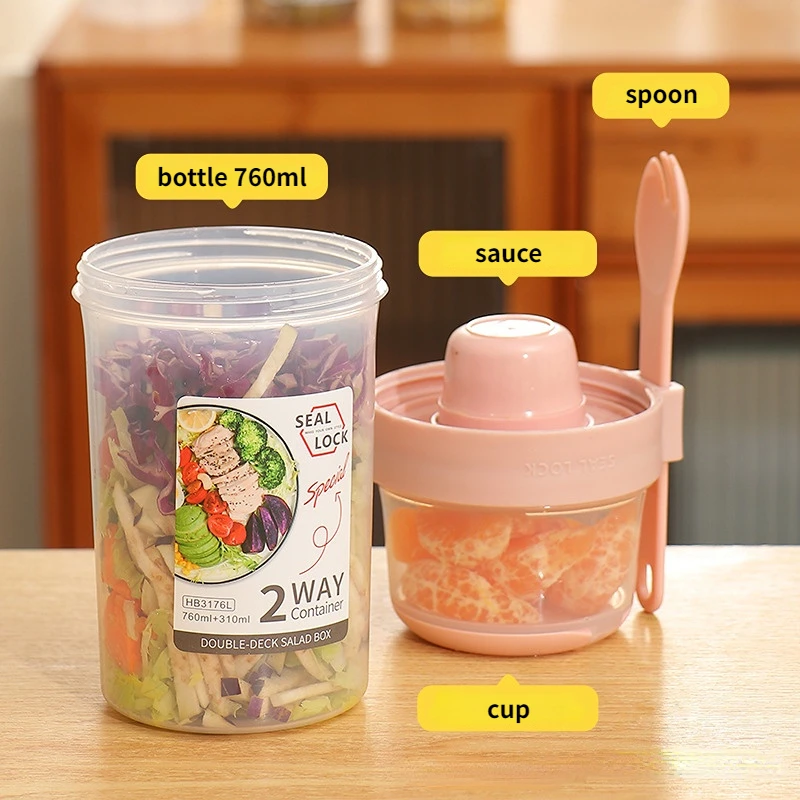FF1129 Plastic Overnight Oats Container Breakfast on the Go Cereal Yogurt Cup Lunch Salad Cups with Spoon