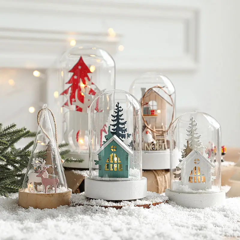 Bedroom Table Desk Decoration Night Light Christmas Lighting Lanterns Decorative Snow Lantern Glass Dome LED Christmas lights