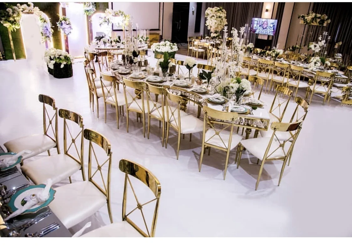 Wedding furniture gold stainless steel luxury wedding banquet chair sets