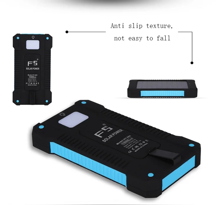 2021 Hot Sales Consumer Electronics Power Bank Solar Power Bank 8000 mAh Water Resistant 2 USB Ports Light Blue With Compass